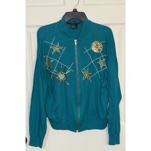 Women's IB Diffusion Long Sleeve Full Zip Up Embellished Jacket Sweatshirt Large